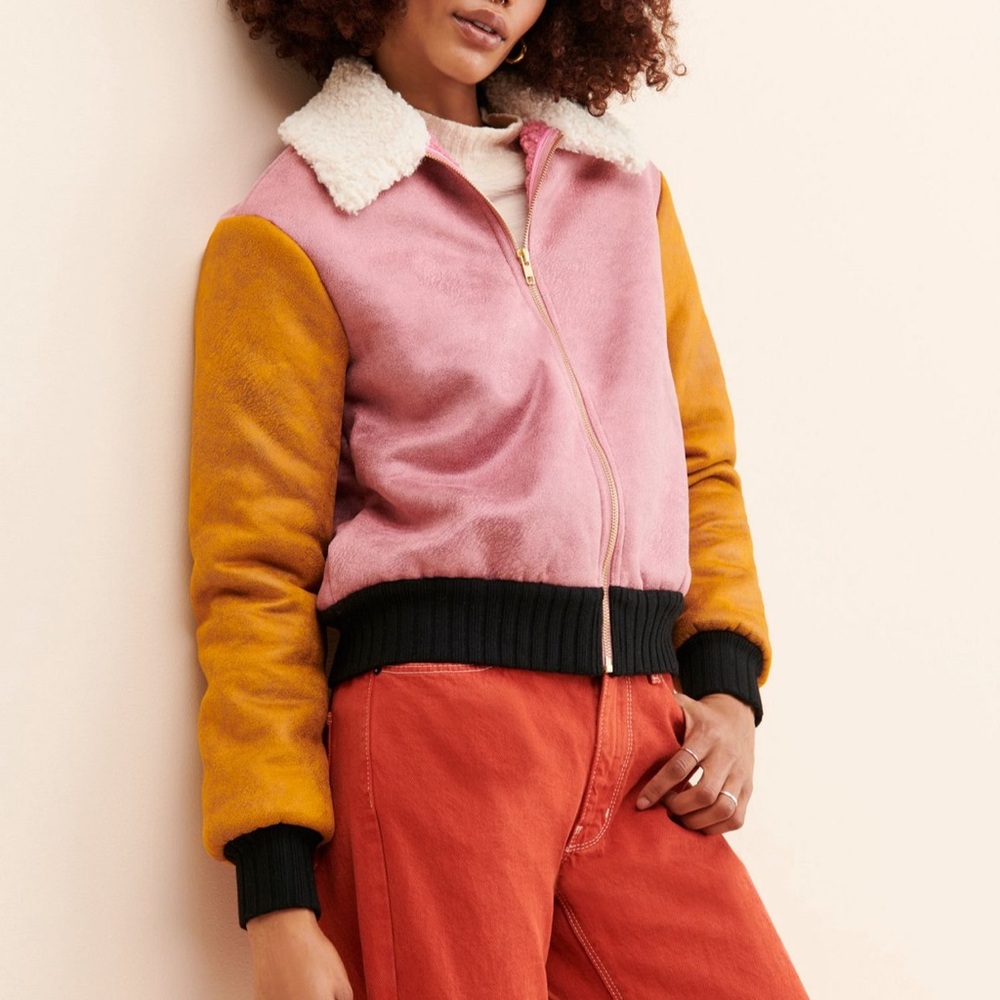 Hutch Anthropologie Faux Suede Colorblock Bomber XS